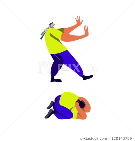 Seek and hide game, a blindfolded character trying to catch another player 120143799