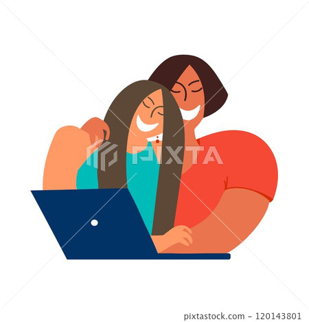 Couple in front of a laptop Vector illustration 120143801