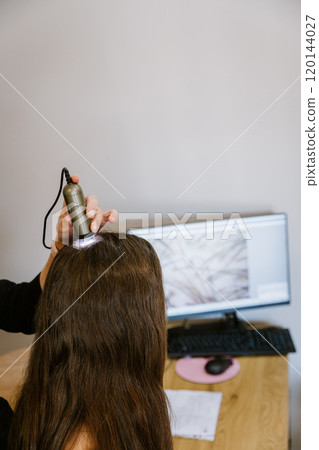 Trichology scalp analysis in clinic with advanced technology for hair health and treatment 120144027