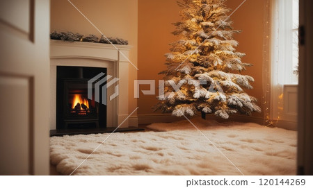 Warm Living Room with New Years Ambiance and Festive Decor 120144269