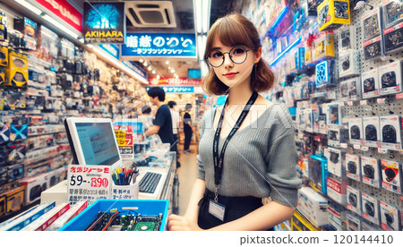 在電腦店工作的年輕女店員 120144410