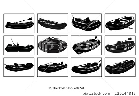Rubber boat Silhouette, Rubber boat illustration isolated on white background 120144815