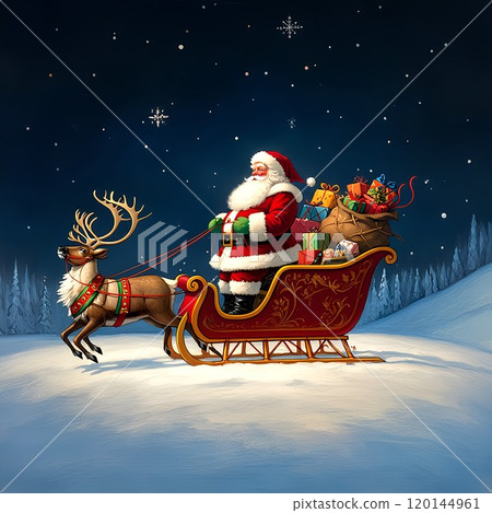 聖誕老人帶著馴鹿乘坐雪橇 120144961