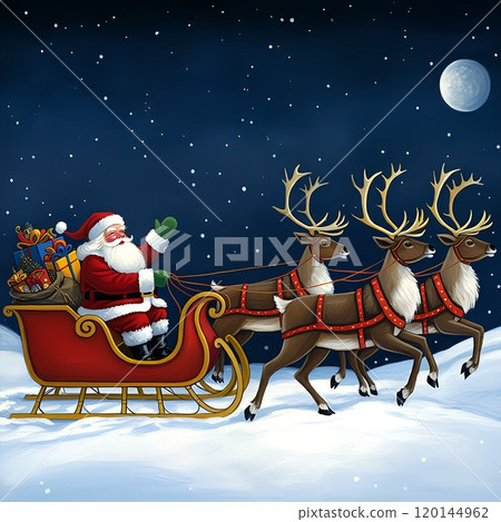 聖誕老人帶著馴鹿乘坐雪橇 聖誕老人帶著馴鹿乘坐雪橇 120144962
