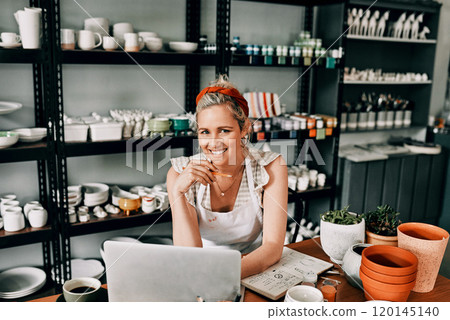 I am always working to improve my business. Cropped portrait of an attractive mature woman sitting alone and using her laptop in her pottery workshop. I am always working to improve my business. Cropped portrait of an attractive mature woman sitting alone and using her laptop in her pottery workshop. 120145140