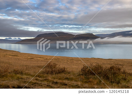 Autumn nature and a fog, Akrafjall, Iceland 120145218