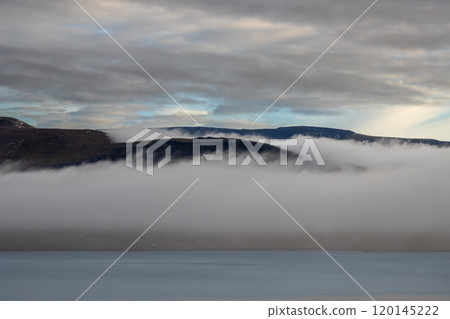 Autumn nature and a fog, Akrafjall, Iceland 120145222