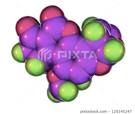 Aflatoxin B1 molecule, a toxin produced by fungi Aspergillus 120145247