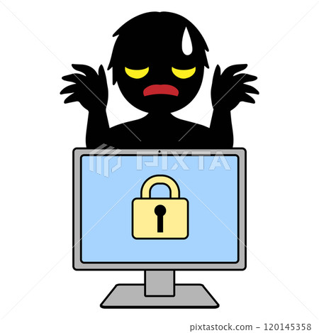 Locked computer and hacker material 120145358