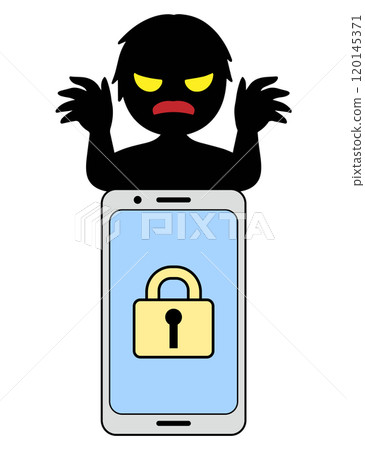 Image of a locked smartphone and a villain 120145371