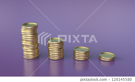 Golden coin stacks, decline tendency concept, 3D illustration 120145580