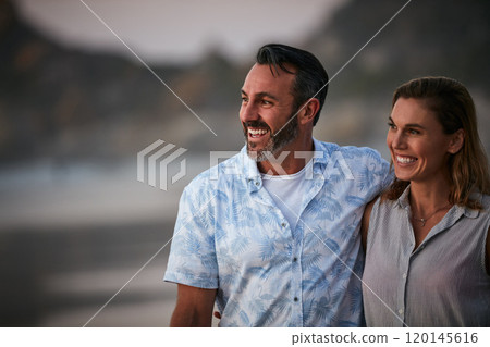 Theres always a reason to go to the beach. Shot of an affectionate mature couple taking a walk on the beach. Theres always a reason to go to the beach. Shot of an affectionate mature couple taking a walk on the beach. 120145616