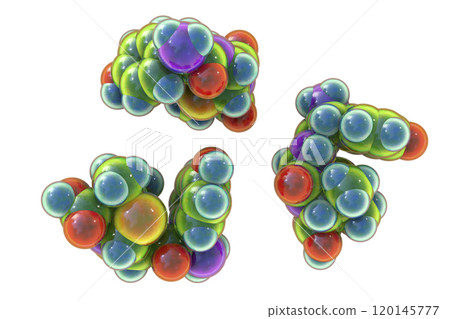 Molecular model of amoxicillin antibiotic, 3d illustration Molecular model of amoxicillin antibiotic, 3d illustration 120145777