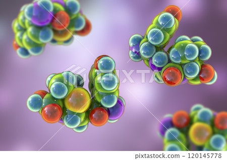 Molecular model of amoxicillin antibiotic, 3d illustration 120145778