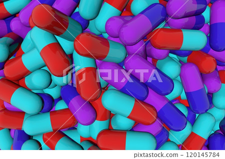 Mixture of pills different colors 120145784