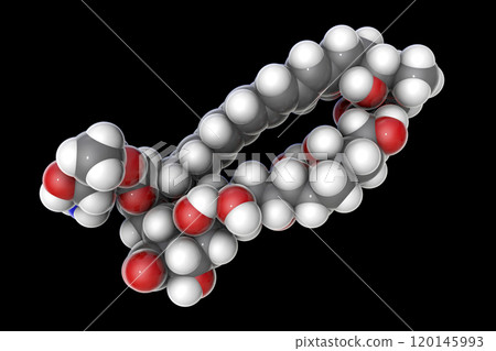 Amphotericin B antifungal drug molecule, 3D illustration 120145993