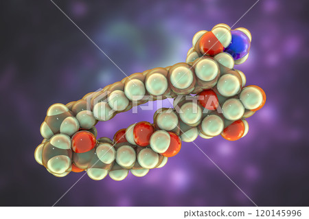 Amphotericin B antifungal drug molecule, 3D illustration 120145996