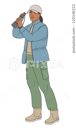 African American women birdwatching with spotting scope in outdoor clothes African American women birdwatching with spotting scope in outdoor clothes 120146322