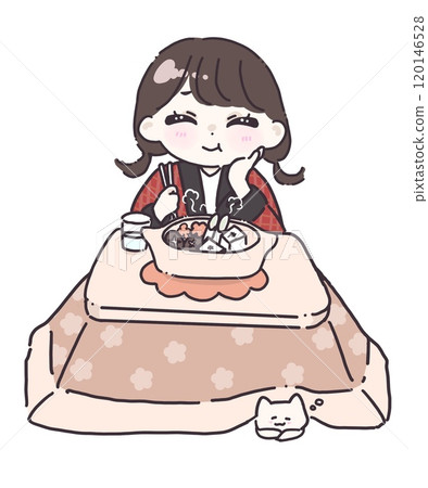A girl eating hotpot in a kotatsu A girl eating hotpot in a kotatsu 120146528