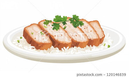 卡通美味的肉排饭插画 120146839