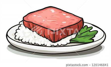 卡通美味的肉排饭插画 120146841
