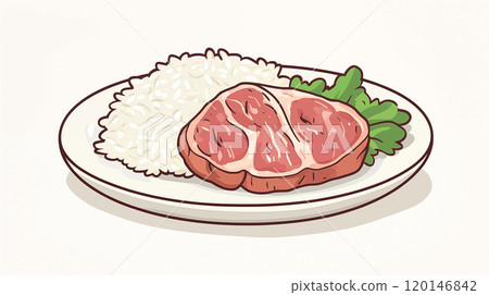 卡通美味的肉排饭插画 120146842