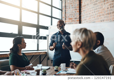 Im sure everyone is going to love this. Shot of a businessman giving a presentation to his colleagues in a boardroom. 120147191