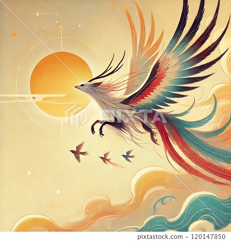 Phoenix with the birds and the moon following 120147850