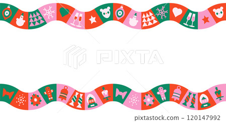 Christmas and New Year seamless border in mosaic style. Horizontal Christmas header for website template. Flat vector illustration. 120147992