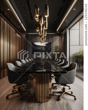 Luxury modern conference room with gold accents and sleek design 120148142