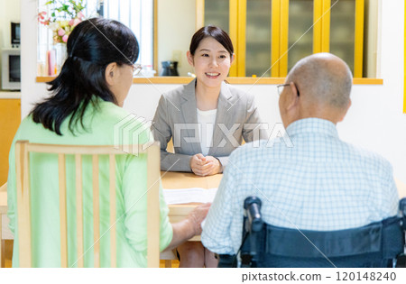 Senior couple in wheelchairs, sales Senior couple in wheelchairs, sales 120148240