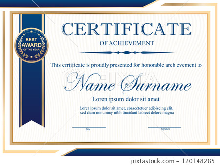 Vector blue and gold certificate template 120148285