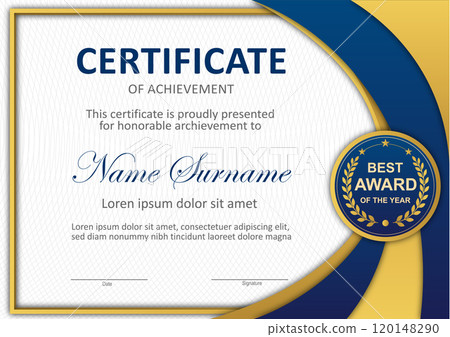 Vector blue and gold certificate template Vector blue and gold certificate template 120148290