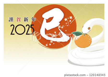 新年賀卡蛇年插畫新年賀卡模板生肖蛇像鏡麻糬 120148343