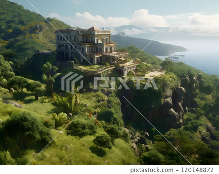 Luxurious cliffside mansion with ocean and mountain views 120148872