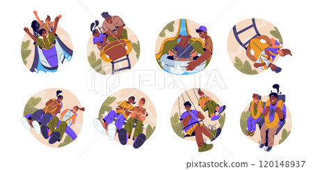 Amusement park attractions set. Vector holiday 120148937