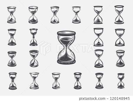 Black white line drawing four ovals oval scene marketing opportunity first oval cityscape with tall buildings bright sun second oval mountain range with house in foreground third oval 120148945