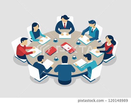 Business people diverse ethnicity sitting around table meeting brainstorming ideas 120148989