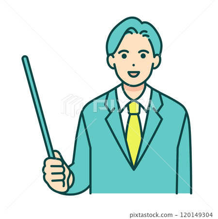 A male teacher holding a pointer. Teacher vector illustration. A male teacher holding a pointer. Teacher vector illustration. 120149304