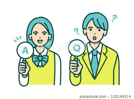Frequently asked questions and answers. Illustration of male and female students holding Q&A signs. Frequently asked questions and answers. Illustration of male and female students holding Q&A signs. 120149314