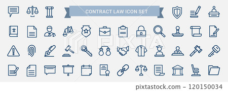 contract law symbols justice contracts negotiations set line icons 120150034