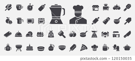 cooking chef kitchen tools utensils glyph icons 120150035