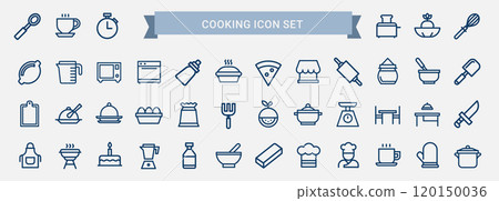 kitchen utensils appliances food items cooking set line icons 120150036
