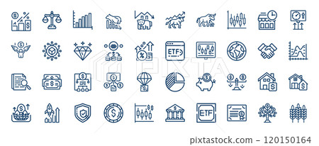 financial investment themed icons graphs charts money bulls bears 120150164