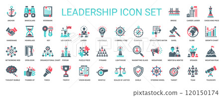 leadership flat icon set, compass rose gavel conductor's baton 120150174