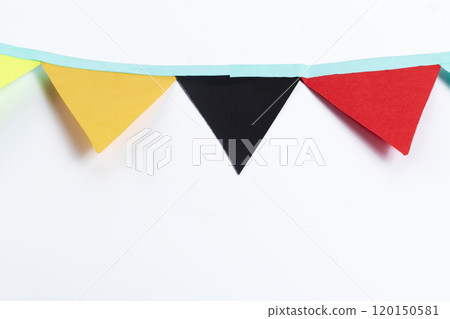 Colorful paper garland on a white background with space for text 120150581