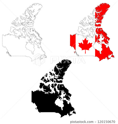 Canada flag map on white background. Outline map of Canada. Canada vector map silhouette. flat style. Canada flag map on white background. Outline map of Canada. Canada vector map silhouette. flat style. 120150670
