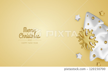 Merry Christmas and happy new year background. Christmas tree, Gift boxes, Christmas balls. Christmas element for web, banners, greeting card, template design. 120150700