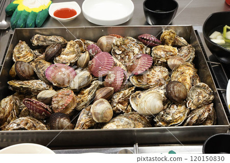 Korean Seafood Food. Steamed oysters and clams 120150830