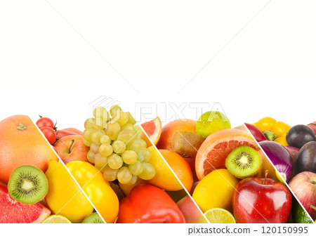 Set of vegetables and fruits isolated on white. There is free space for text. Collage. Set of vegetables and fruits isolated on white. There is free space for text. Collage. 120150995